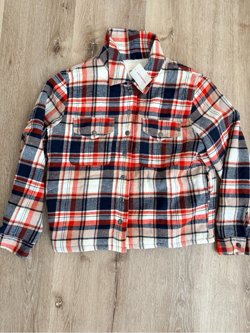 NWT Lucky Brand Women’s Plaid Sherpa-Lined Flannel Shacket Jacket M